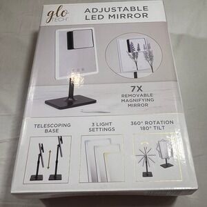 Glo Tech Rectangle LED Mirror Black Dimmable 10x Magnifying 3 Light Seting NEW